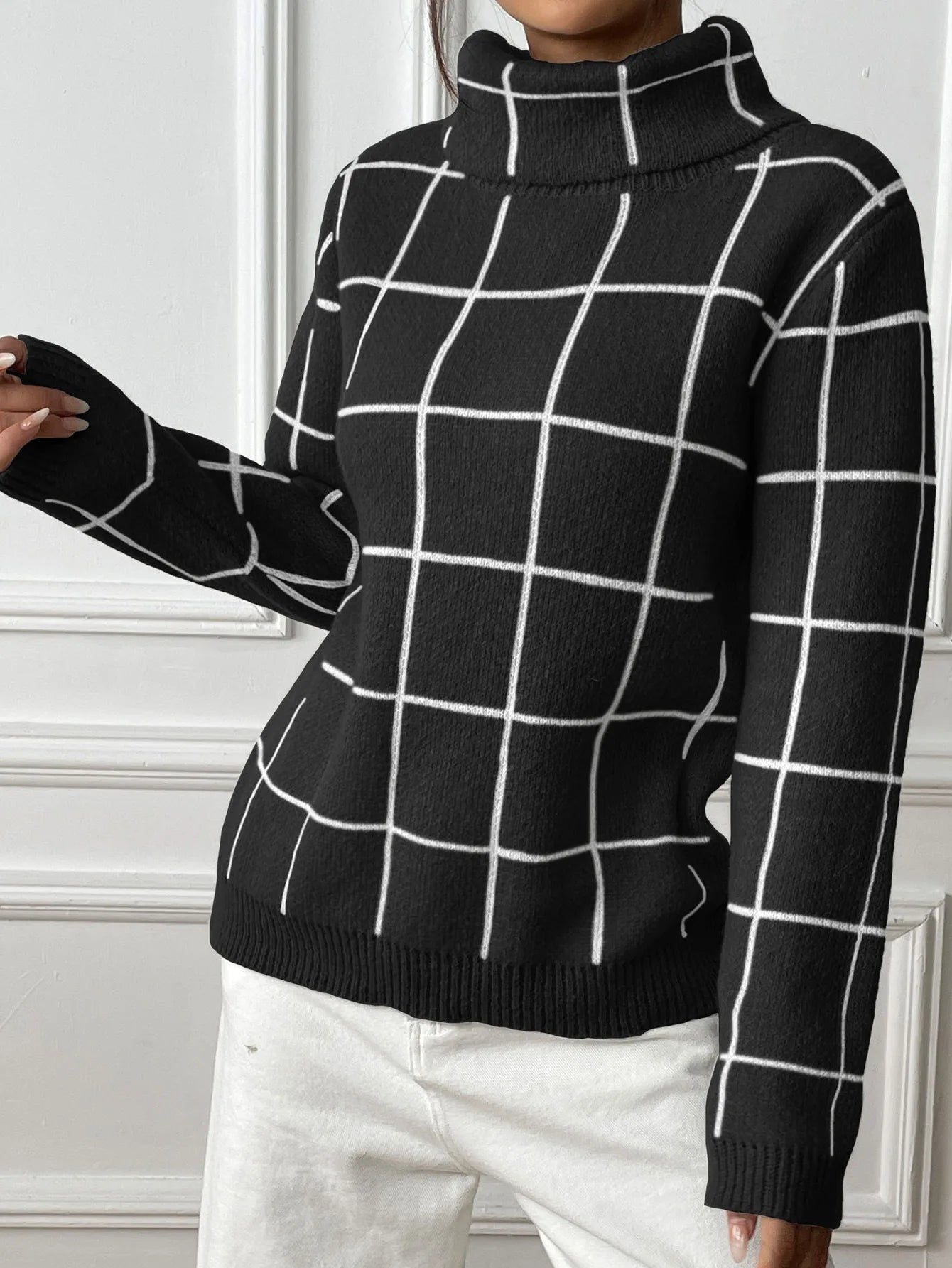 Plaid Muse Turtleneck Knit Sweater