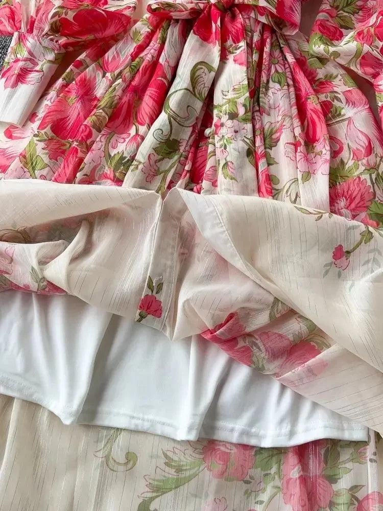 Silk Chiffon Floral A-Line Dress