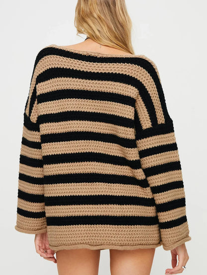 Autumn Stripes V-Neck Knit Pullover