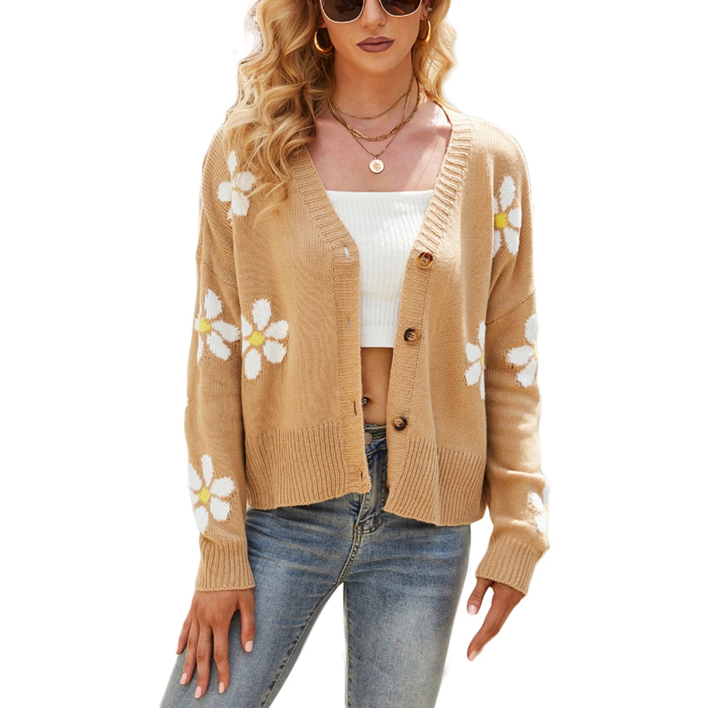 Blossom Knit V-Neck Button Cardigan