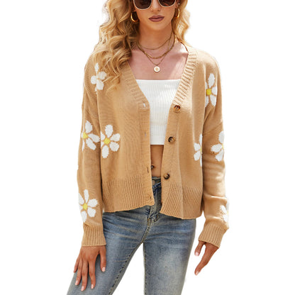 Blossom Knit V-Neck Button Cardigan