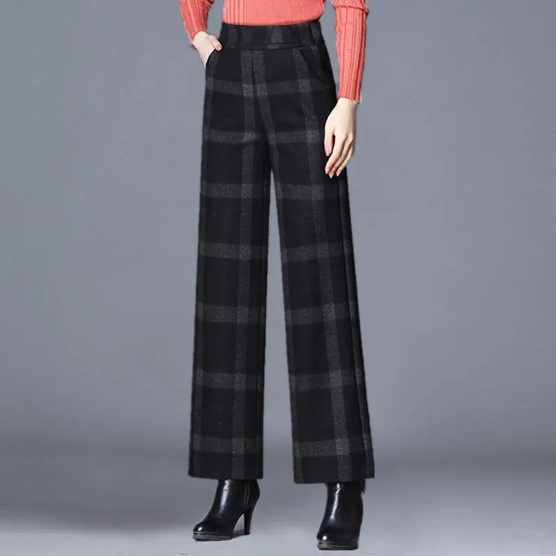 Plaid Wool Wide-Leg Pants