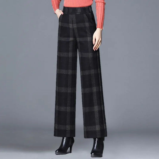 Plaid Wool Wide-Leg Pants