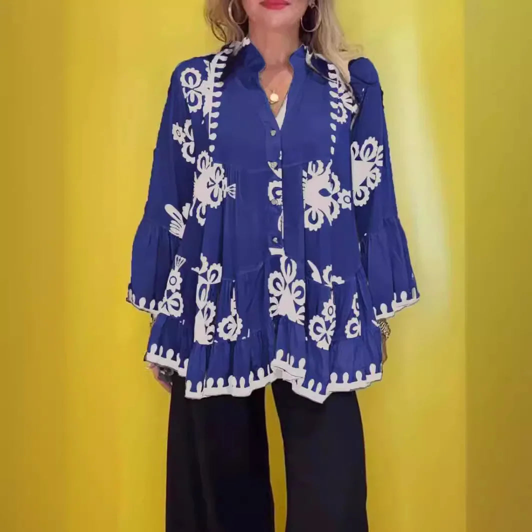 Elegant Print Long Sleeve Blouse