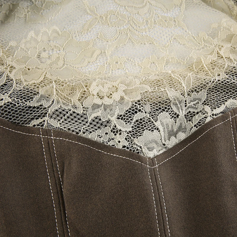 Fairy Core Lace Patchwork Denim Vest