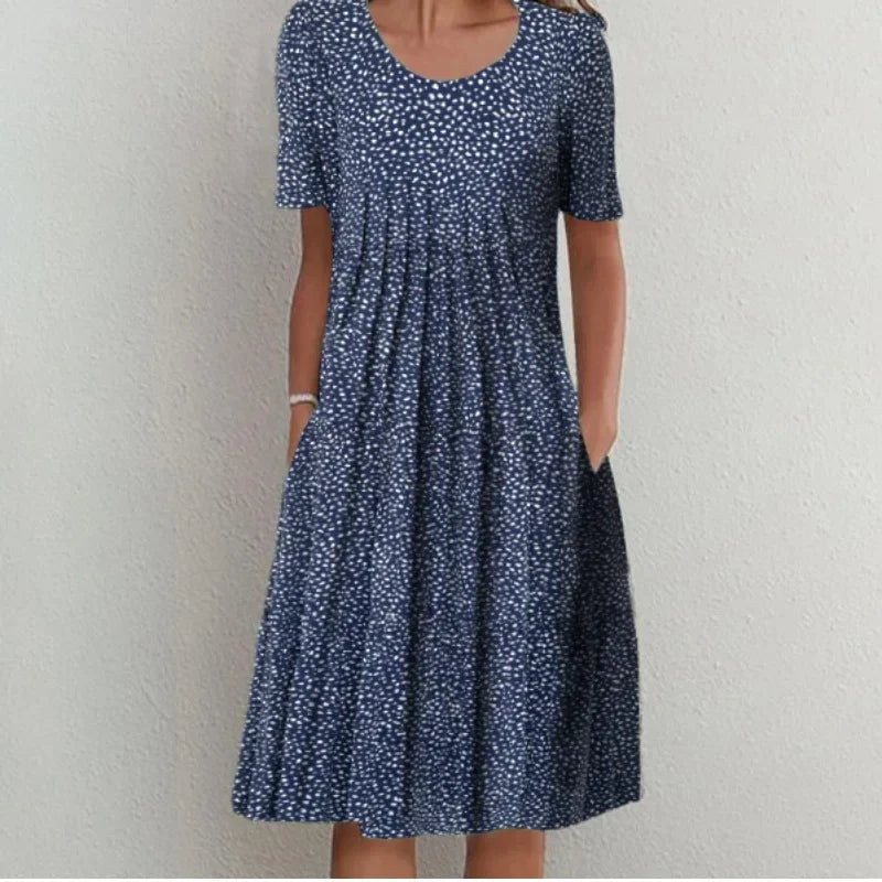 Floral A-line Round Neck Home Dress