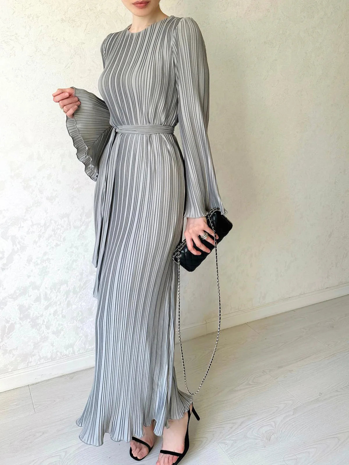Pleated Flare Sleeve Maxi Dress
