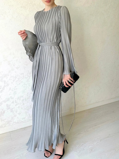 Pleated Flare Sleeve Maxi Dress