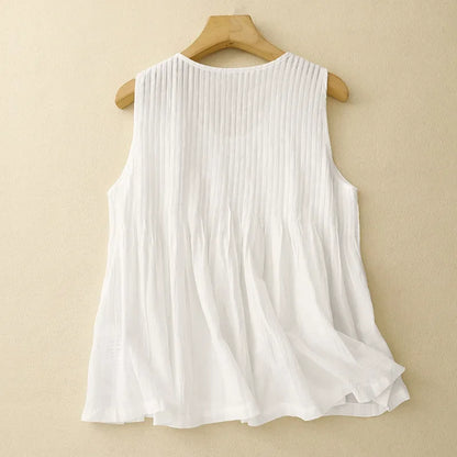 Pleated Cotton Linen Vest Top