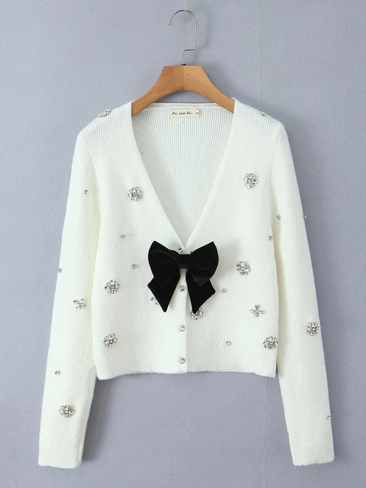 French Sweet Bow Knit Cardigan