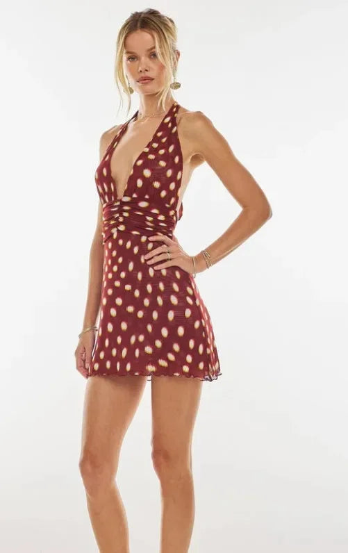 Polka Dot Deep V Mini Dress