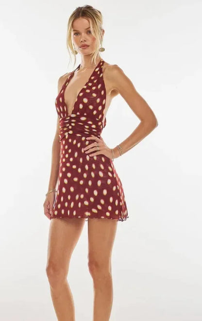 Polka Dot Deep V Mini Dress