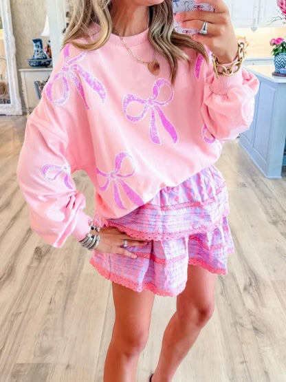 Sparkling Bow Round Neck Hoodie