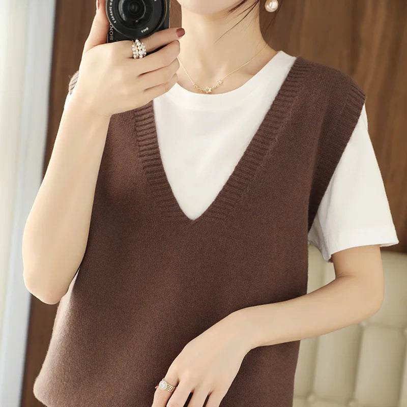 Women’s V-Neck Knit Vest — Stylish Sleeveless