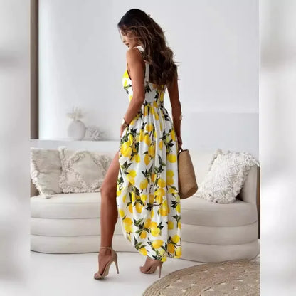Lemon Print Maxi Dress