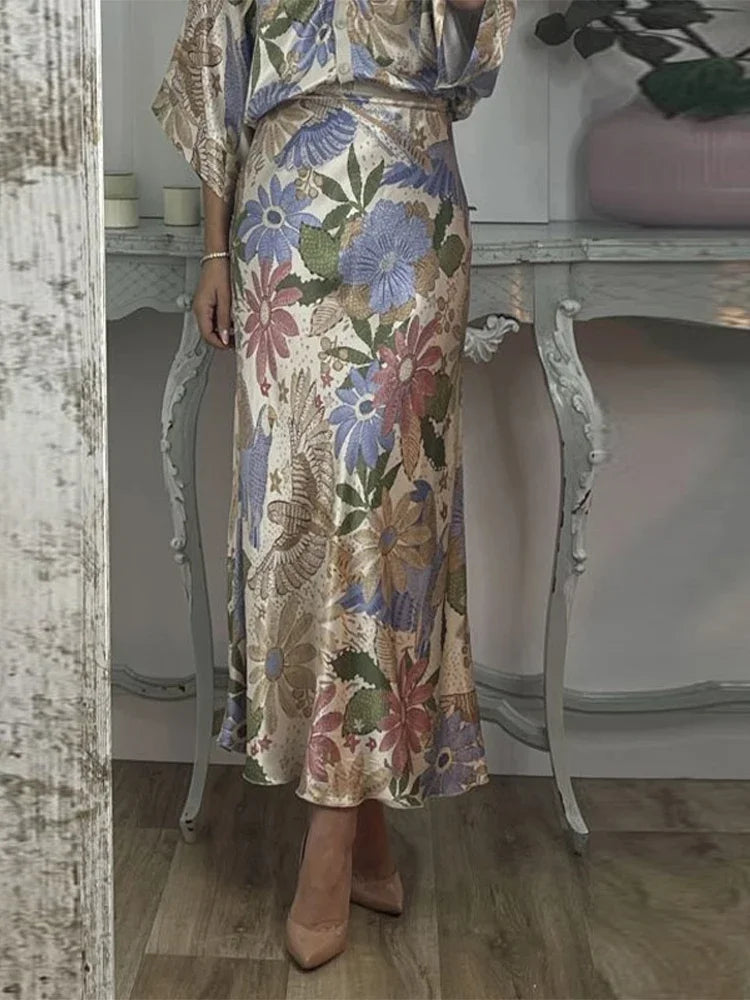 Sophisticated Printed V-Neck Skirt Set