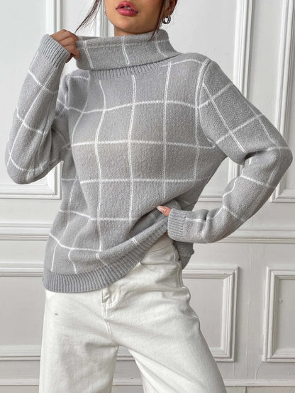 Plaid Muse Turtleneck Knit Sweater