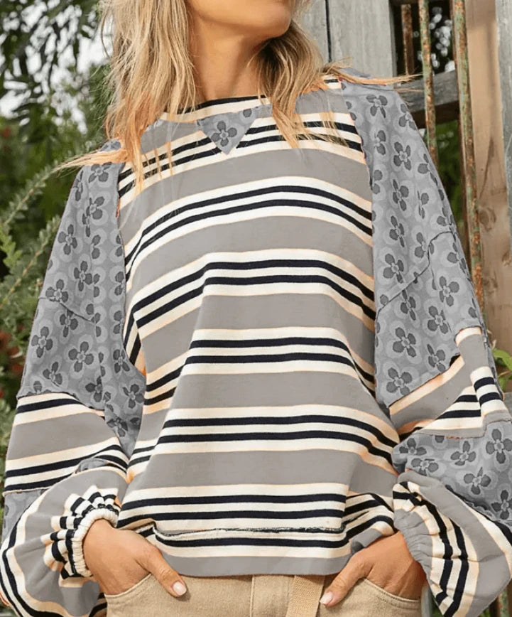 Vibrant Floral Stripe Hoodie