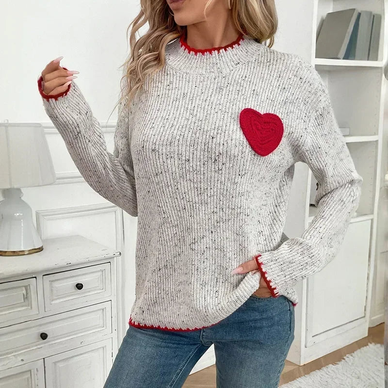 Cozy Heart Half-Turtleneck Sweater