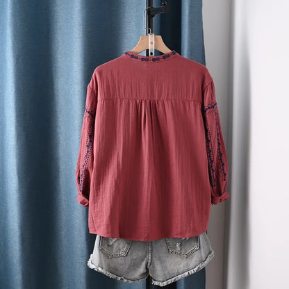 Boho Bloom Embroidered Cotton Shirt