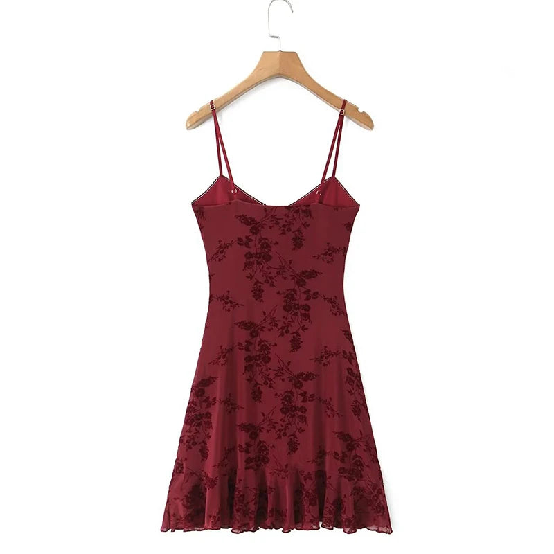 Vintage Floral Burgundy Mini Dress