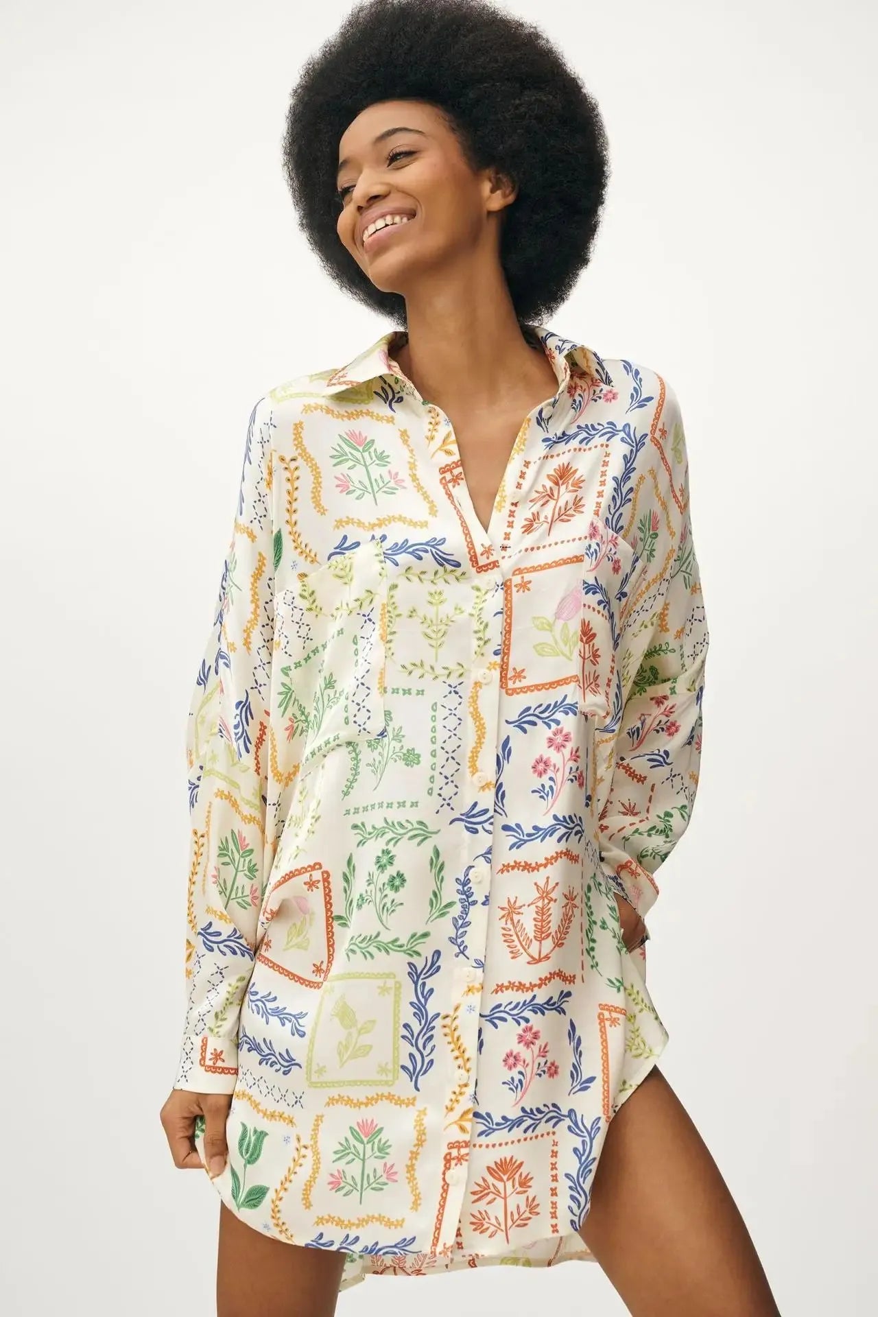 Chic Doodle Print Cardigan Dress