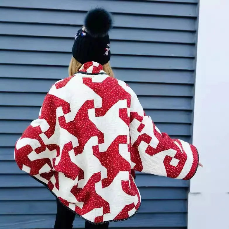 Crimson Geo Cozy Cotton Parka