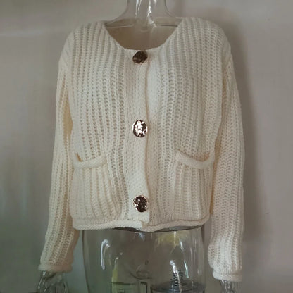 V-Neck Buckle Knit Cardigan