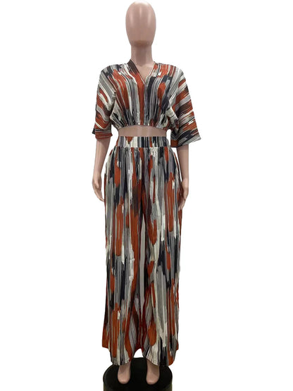 Striped V-Neck Two-Piece Set