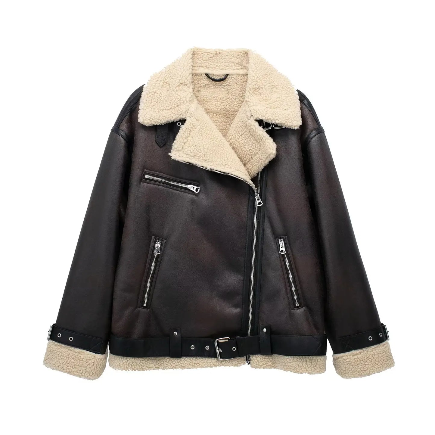 FurEdge Moto Style Faux Fur Jacket