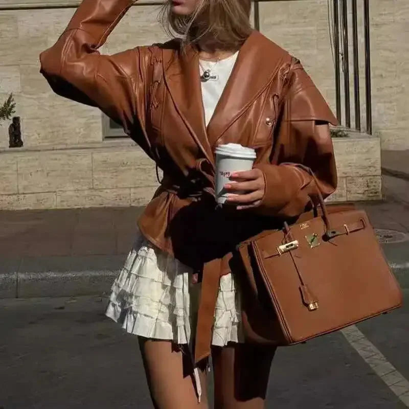 Lace-Up Faux Leather Jacket