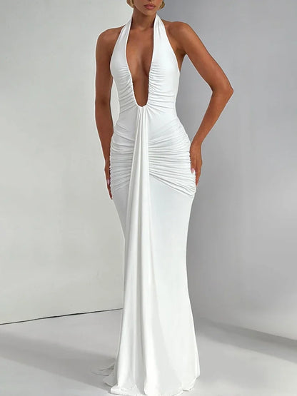 Sultry Backless Draped Maxi Dress