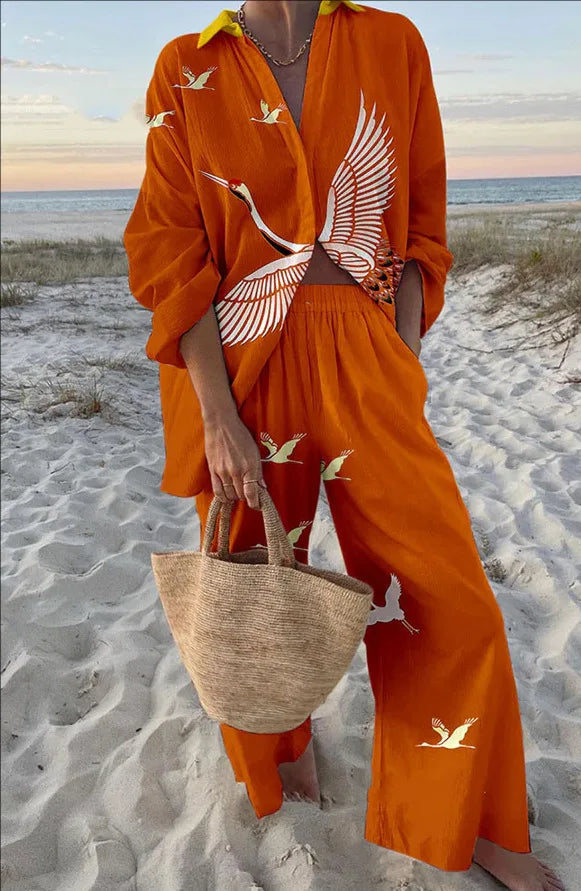 Tropical Print Lace-Up Pant Set