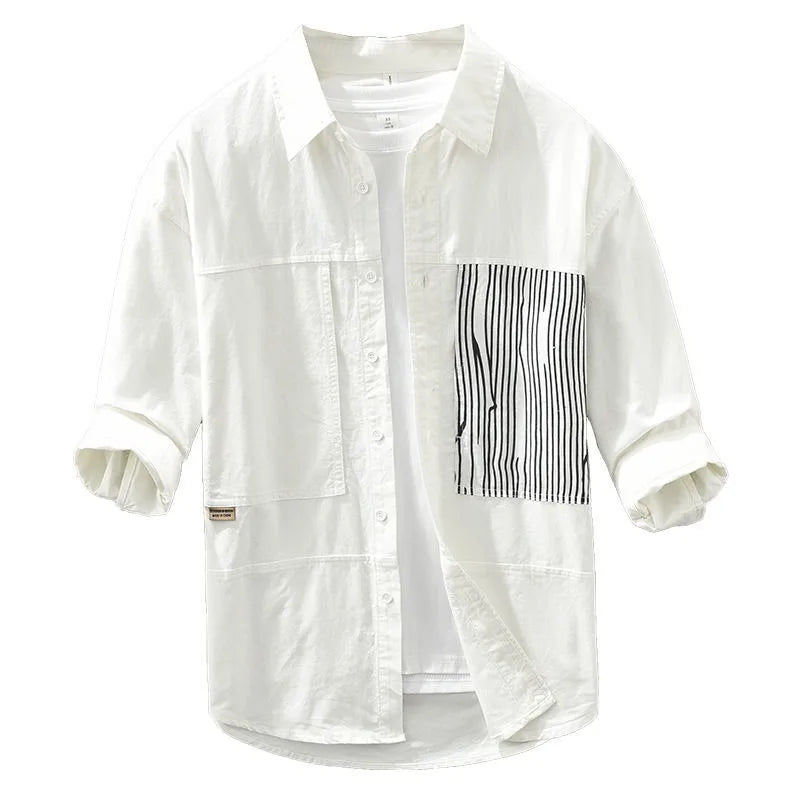 Striped Spliced 7-Sleeve Casual Shirt
