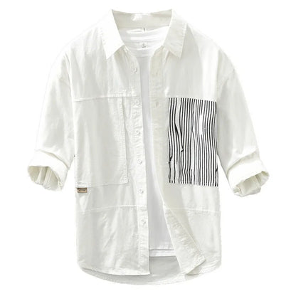 Striped Spliced 7-Sleeve Casual Shirt