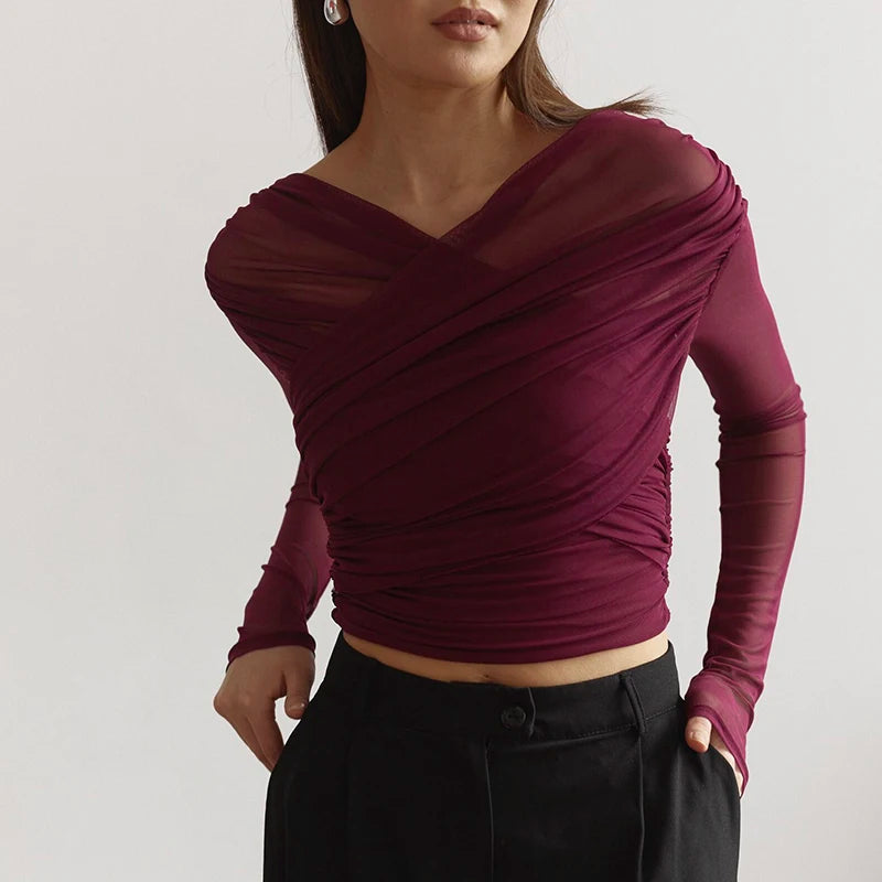 Luxe Sheer Cross Neck Mesh Top