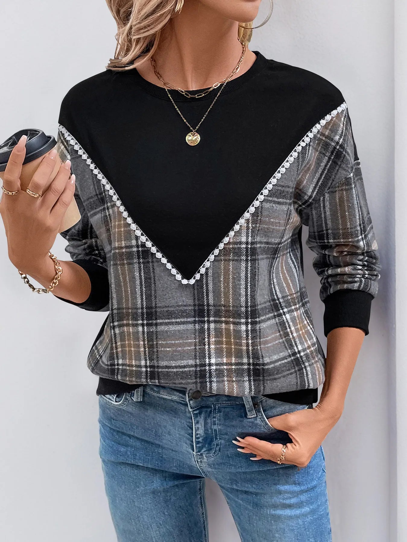 Vintage Plaid Patchwork Pullover