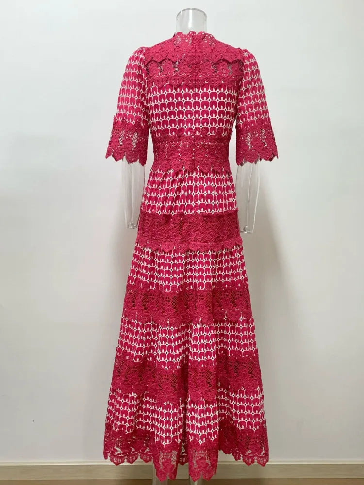 Crimson Charm Tiered Midi Dress