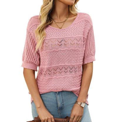 Knitted Hollow Floral Sleeve Top