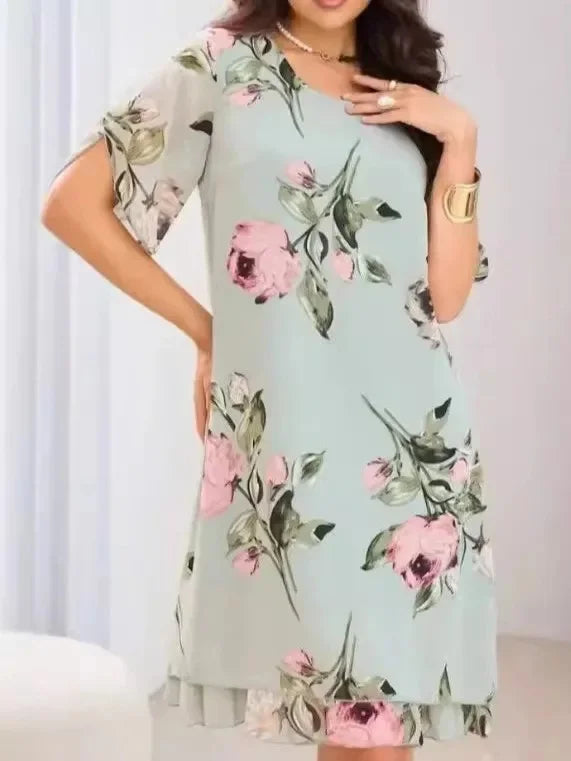 Elegant Printed Chiffon Round Dress