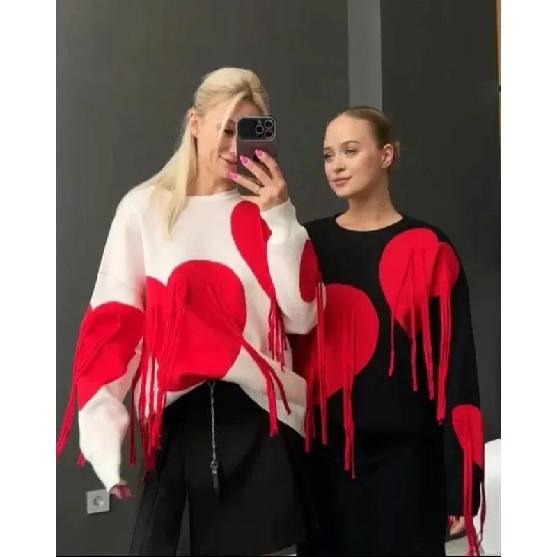Playful Heart Tassel Sweater