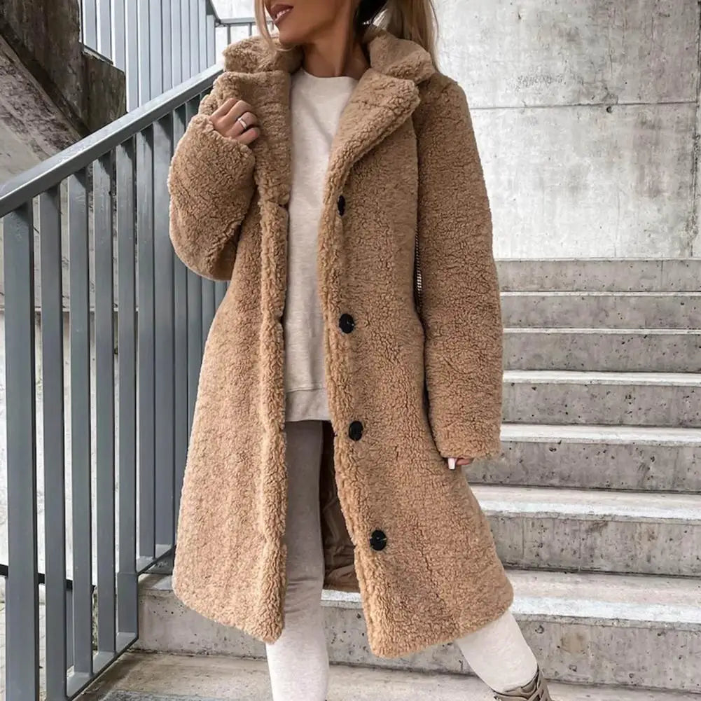 Long Plush Windproof Trench Coat