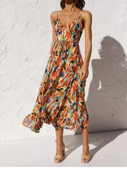 Summer Printed V-Neck Dress