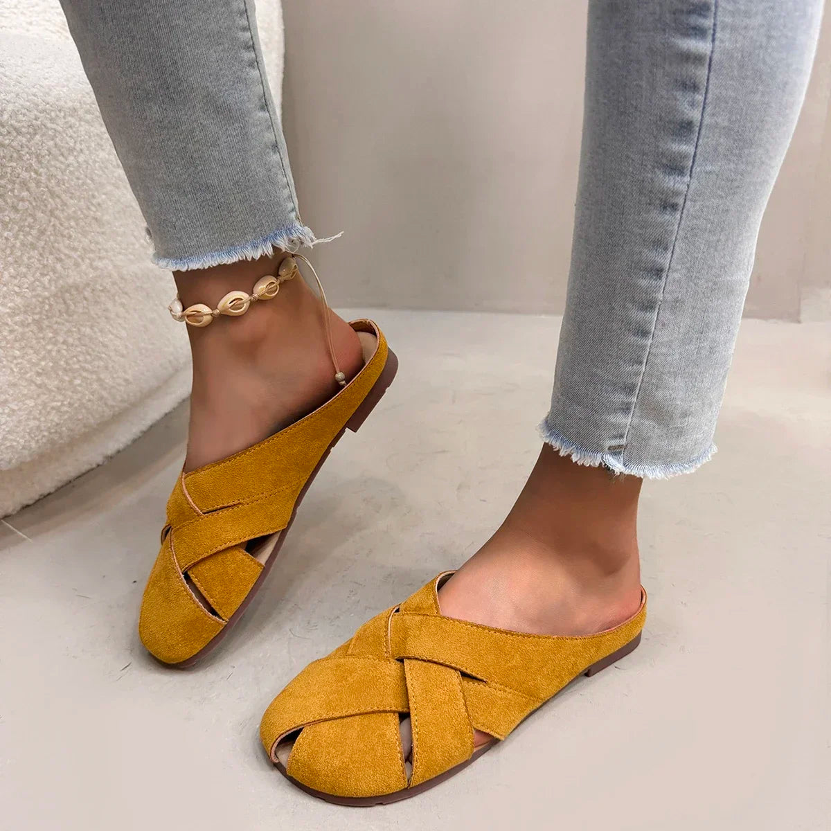 Retro Crossover Flat Mules for Women