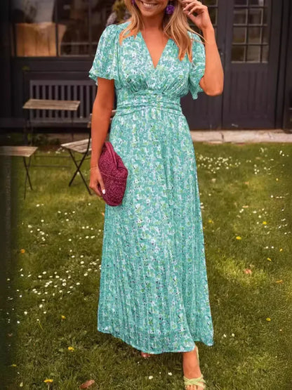 Vintage Charm V-Neck Maxi Dress
