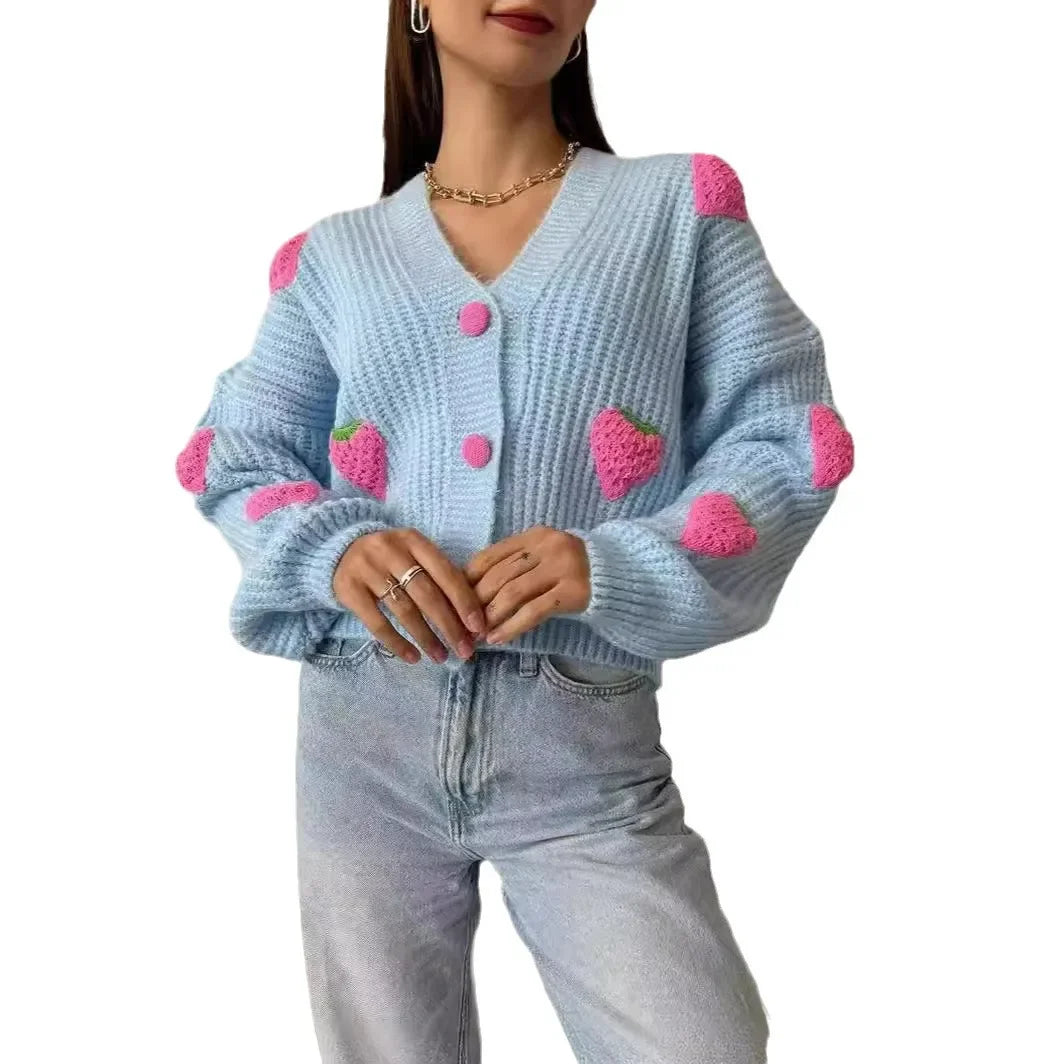 Strawberry Kiss V-Neck Cardigan