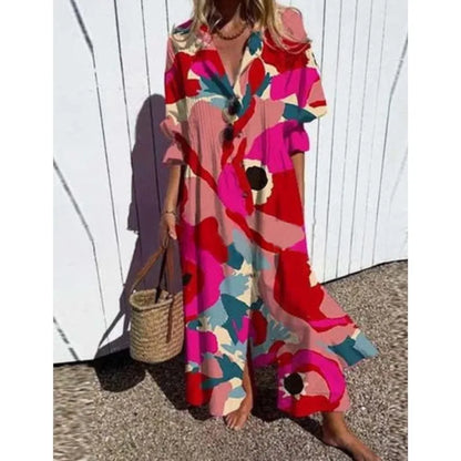 V-neck Bohemian Shirt Dress