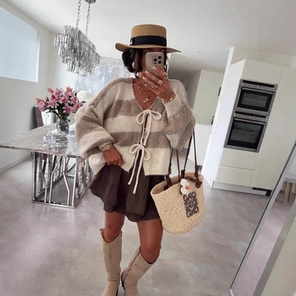 Knitted Open Cardigan Round Neck