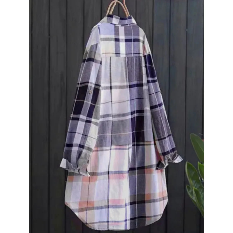 Plaid Charm Oversized Lapel Shirt