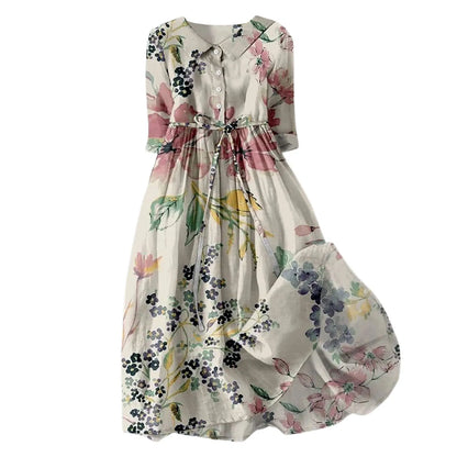 Elegant Bloom Cinched Waist Midi Dress